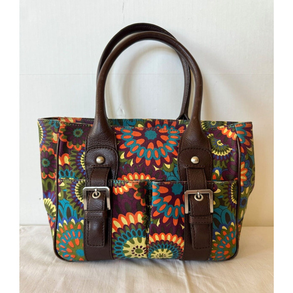Audrey Brooke Satchel Purse Leather HandBag Colorful Floral Mandala Print - Picture 1 of 8